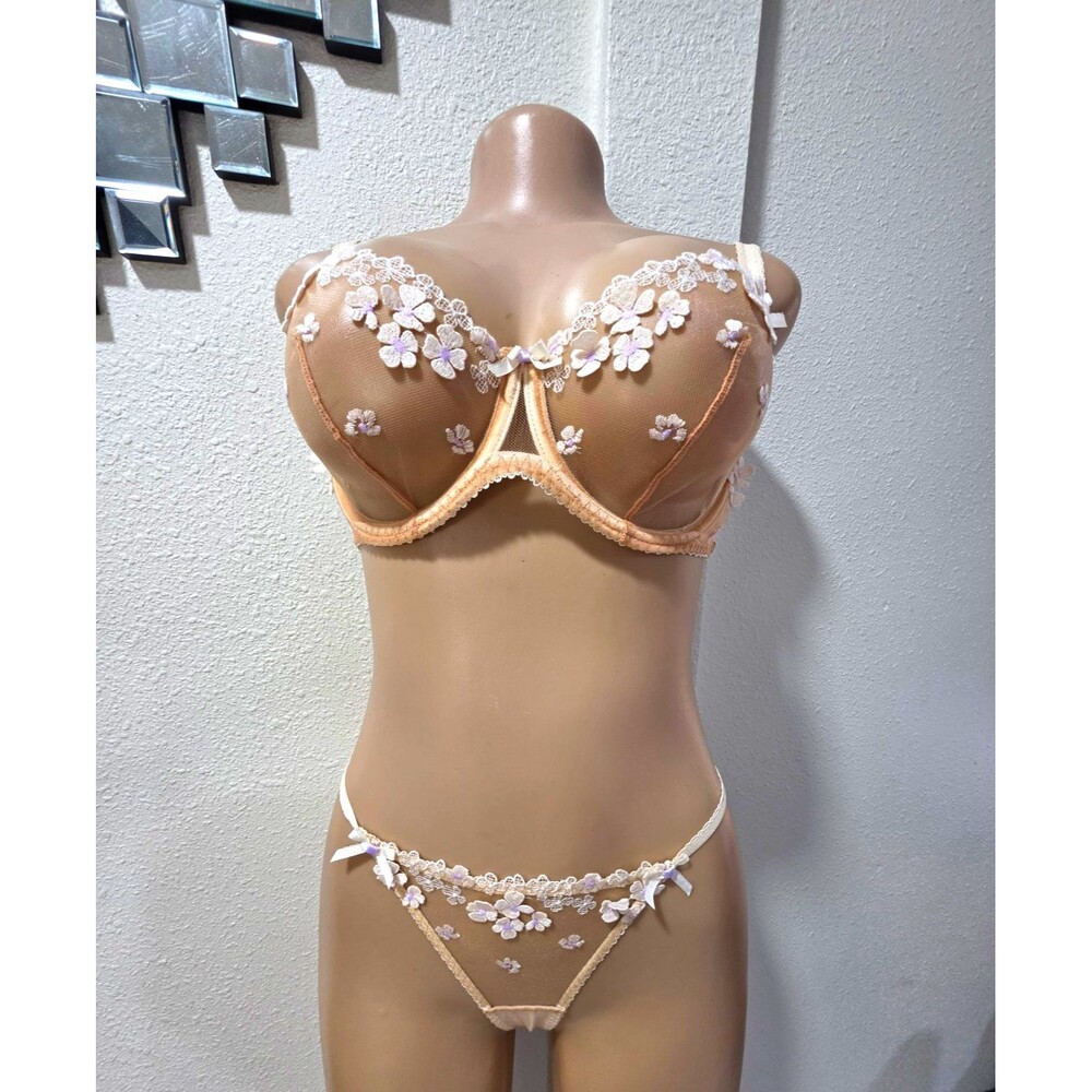 Agent Provocateur Floral Lace Sheer Underwired Balconette Bra Set 34DD